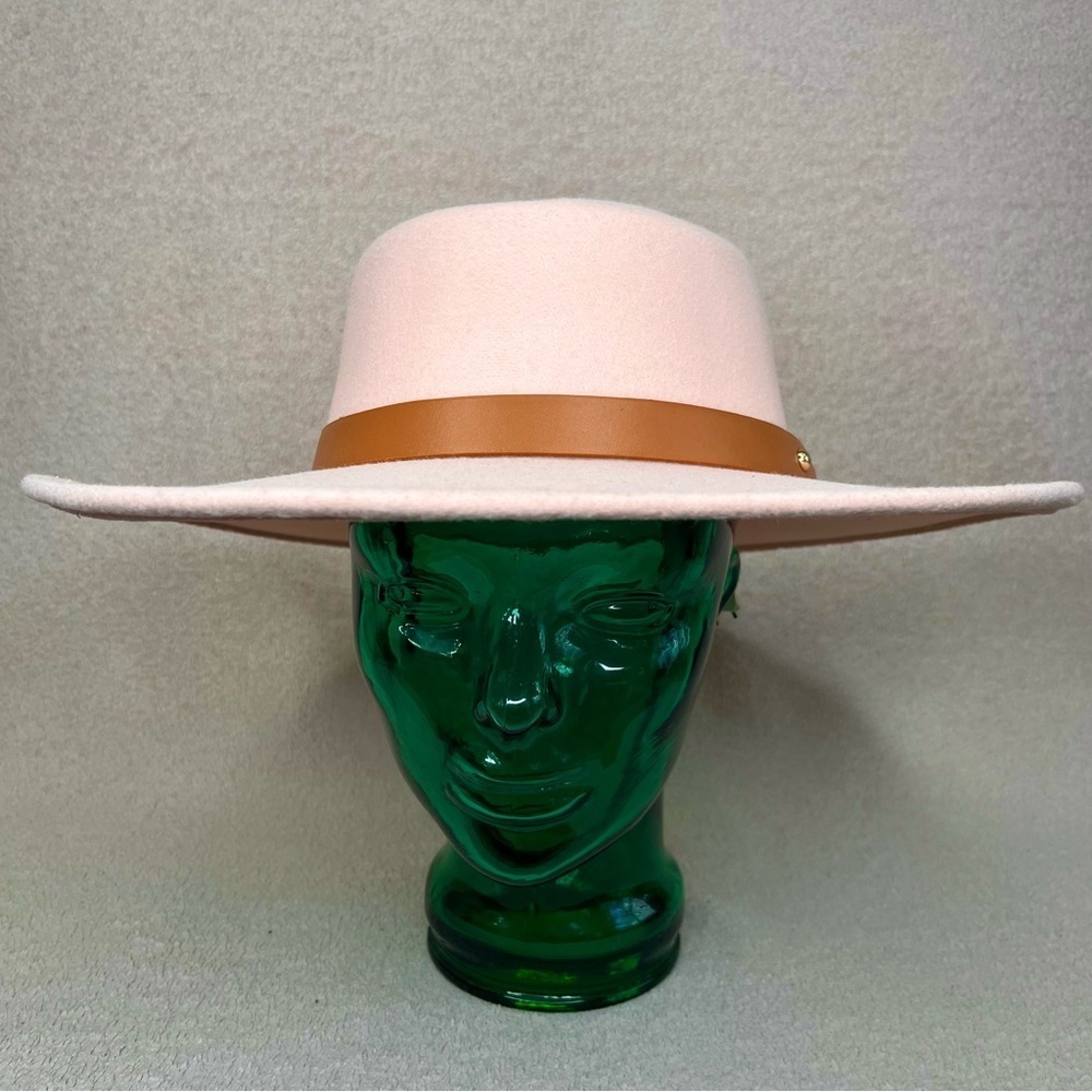Classic Western Cowgirl Wide-Brim Hat w/Tan Band Pink Women’s Faux Wool Classic - Picture 3 of 9